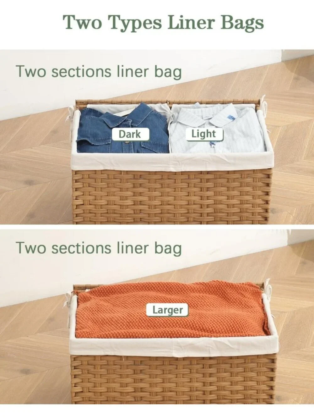 Stylish Rattan Storage Basket with Lid, 2-Pack Natural Woven Bins for Organizing